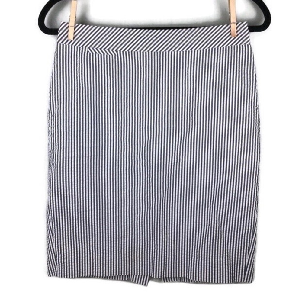 J Crew Factory The Pencil Seersucker Striped Navy & White Cotton Skirt Size 0